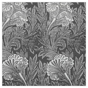 Jacobean Flower Damask, Grey/Grey en White Stof