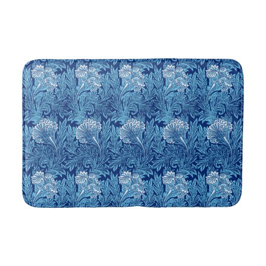 Jacobean Flower Damask, Navy, Sky Blue en White Badmat (Voorkant)