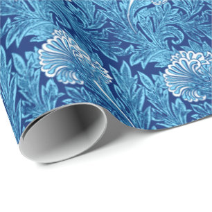 Jacobean Flower Damask, Navy, Sky Blue en White Cadeaupapier