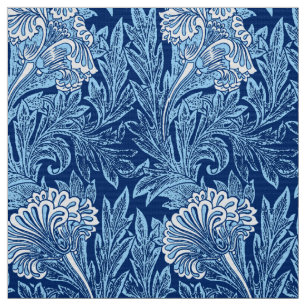 Jacobean Flower Damask, Navy, Sky Blue en White Stof