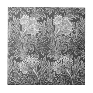Jacobean Flower Damask, Silver Grey and White  Tegeltje