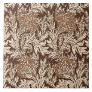 Jacobean Flower Damask, Taupe Tan en Cream Tegeltje