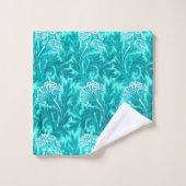 Jacobean Flower Damask, Turquoise et bleu Turquois (Gant de toilette)