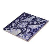Jacobean konijn vogels bloemen blauw wit top L Tegeltje (Zijkant)