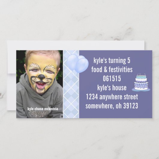 Jacquard Bleu Anniversaire Photo Invitation (Devant)