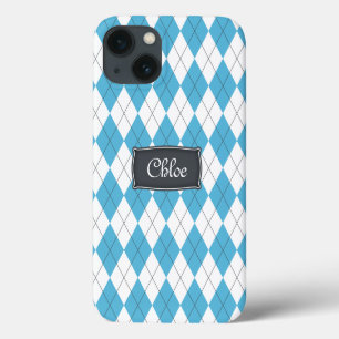 Jacquard bleu blanc gris Nom iPhone 13 Coque
