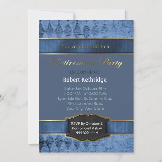 Jacquard bleu Classic Retraite Party Invitations (Devant)