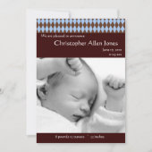 Jacquard bleu et Brown Faire-part de naissance béb (Devant)