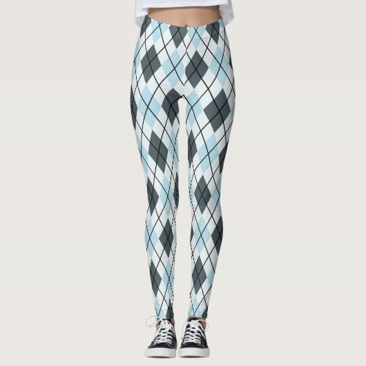 Jacquard bleu et gris Imprimer Leggings (Devant)