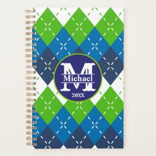 Jacquard bleu, vert et blanc Personnalisé