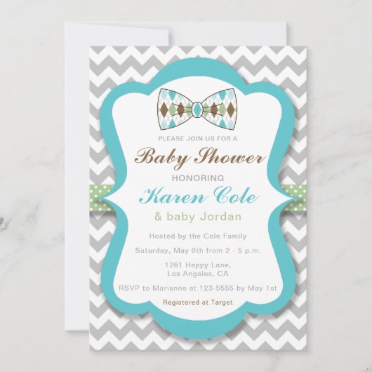 Jacquard Bow Cravate garçon Baby shower Invitation (Devant)