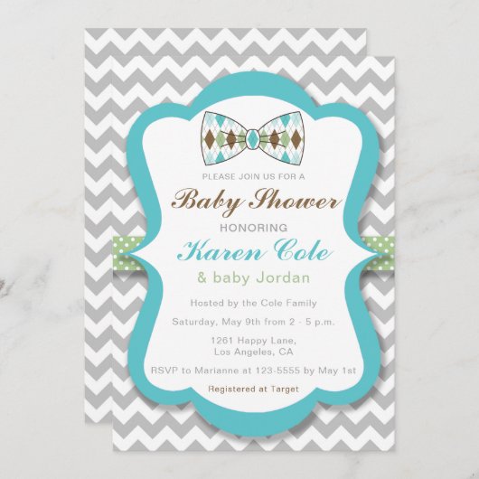 Jacquard Bow Cravate garçon Baby shower Invitation (Devant / Derrière)