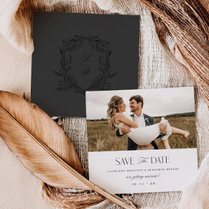 Jacquard Crest Bewaar de datum bruiloft fotokaart Save The Date