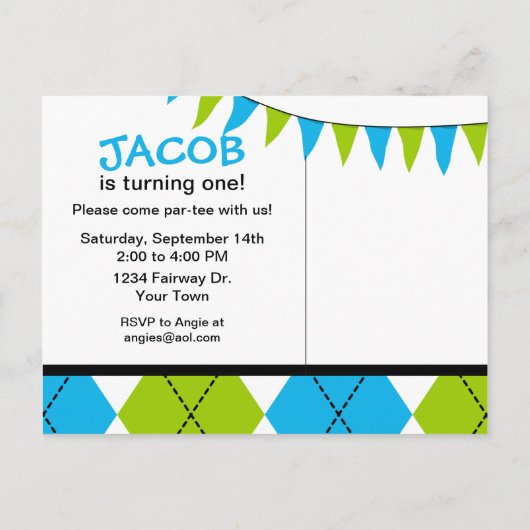 Jacquard Golf 1er Anniversaire Carte postale Invit (Dos)