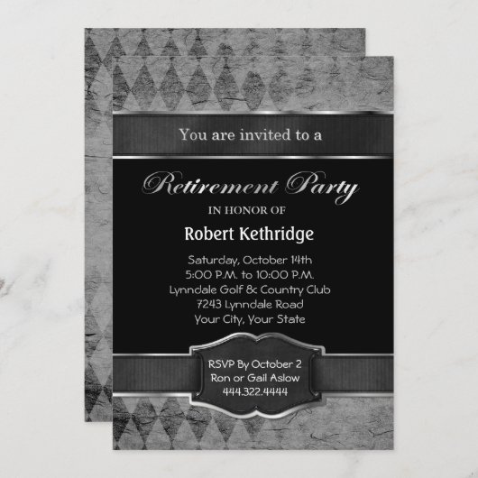 Jacquard gris Classic Retraite Party Invitations (Devant / Derrière)