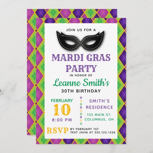 Jacquard Mardi Gras Party Invitation (Devant / Derrière)