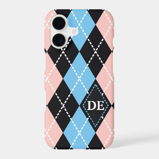 Jacquard motif noir, gris et rose monogramme