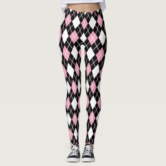Jacquard noir et rose sans couture Motif Leggings (Devant)