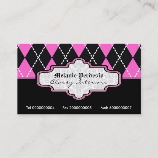 Jacquard noir rose blanc  carte de visite tendance (Devant)
