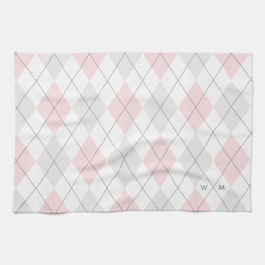 Jacquard rose et gris Motif Monogram Serviette de  (Horizontal)