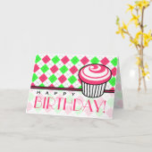Jacquard rose et vert Carte d'anniversaire - Cupca (Fleur jaune)