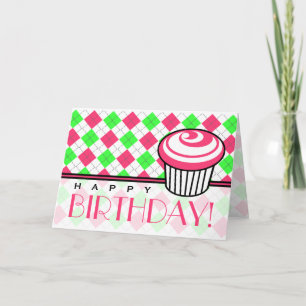 Jacquard rose et vert Carte d'anniversaire - Cupca