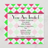 Jacquard rose et vert Invitation d'anniversaire (Devant / Derrière)