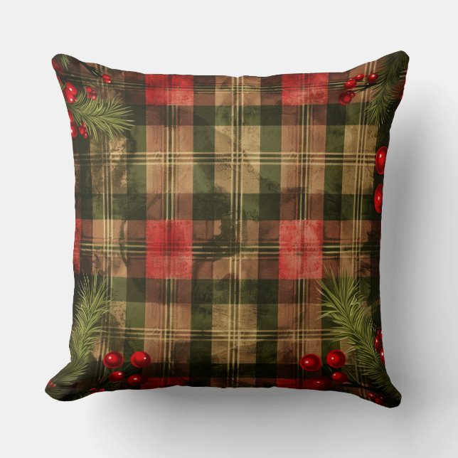 Jacquard rustique Coussin de Noël - Rouge & Vert (Recto)