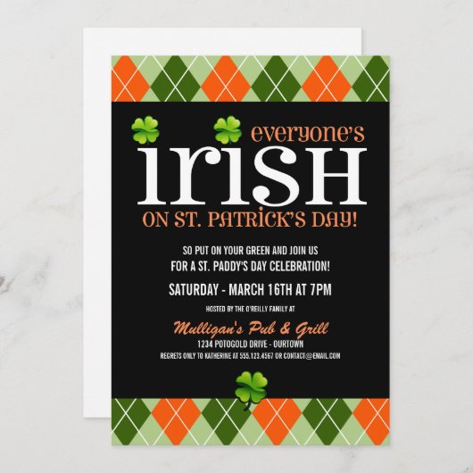 Jacquard St. Patricks Day Party Invitations (Devant / Derrière)