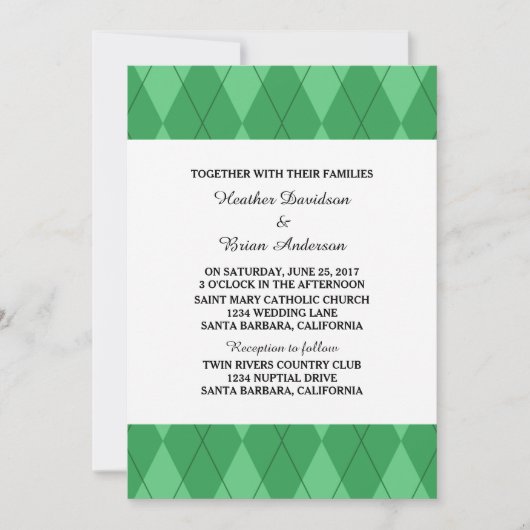 Jacquard vert Invitation de mariage (Devant)