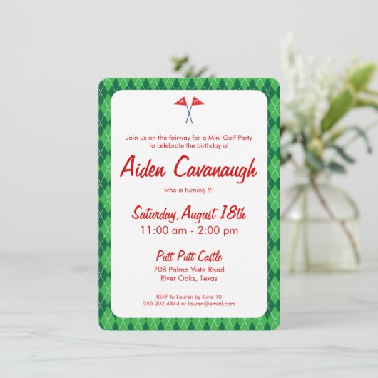 Jacquard Vert Mini Golf Invitations Anniversaires  (Debout devant)