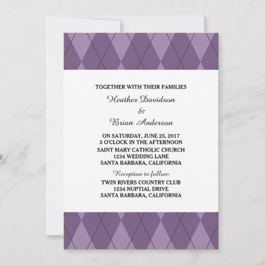 Jacquard violet Invitation de mariage (Devant)
