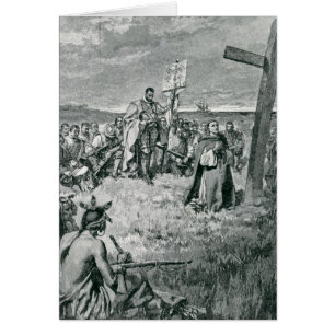 Jacques Cartier zet een kruis in Gaspe op