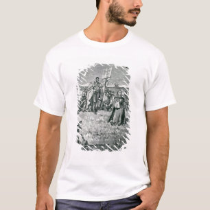 Jacques Cartier zet een kruis in Gaspe op T-shirt
