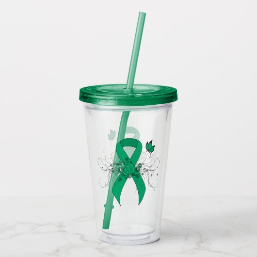 Jade Awareness Ribbon with Butterfly Acryl Drinkbeker (Achterkant)