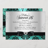 Jade Black Damask Sparkle Sweet 16 Invitation (Devant / Derrière)