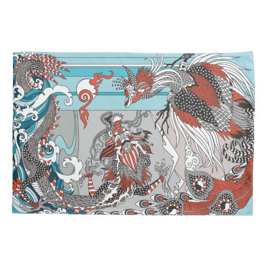 Jade Dragon and Gold Phoenix playing with a pearl  Kussensloop (Achterkant)