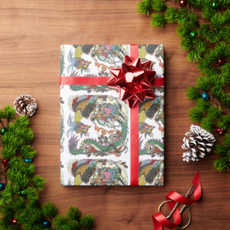 Jade Dragon en Gold Phoenix spelen met een parel Cadeaupapier