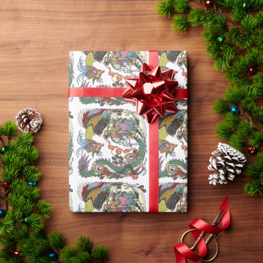Jade Dragon en Gold Phoenix spelen met een parel Cadeaupapier (Feestdagen Geschenken)