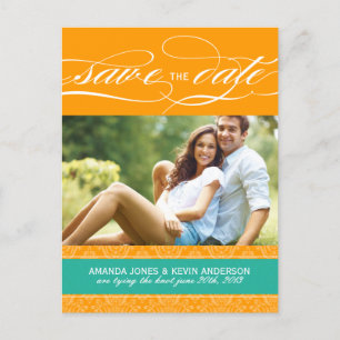 Jade en Oranje Damask Save the Date Aankondigingskaart