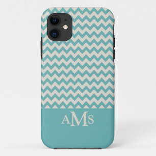 Jade Green Chevron Stripe 3 Monogram iPhone 11 Hoesje