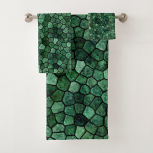 Jade Green Cobked Patchwork Terrazo Pattern Bad Handdoek