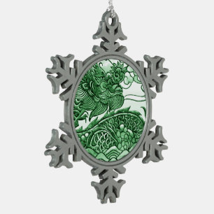 Jade Green Dragon Medallion Tin Sneeuwvlok Ornament