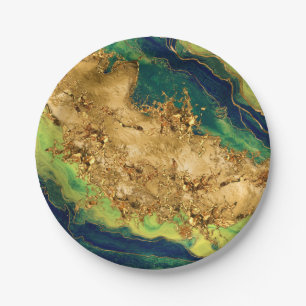 Jade Green en Bronze Gold Abstract Papieren Bordje