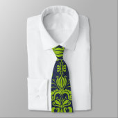 Jade Green en Navy Damask Swirl Monogram Stropdas (Gebonden)