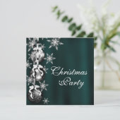 Jade Green Snowflakes Noël Invitations (Debout devant)