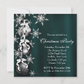 Jade Green Snowflakes Noël Invitations (Dos)