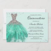 Jade Green Sparkle robe Quinceanera Invitation (Devant)