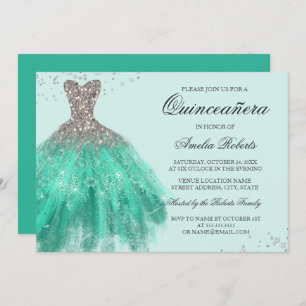 Jade Green Sparkle robe Quinceanera Invitation