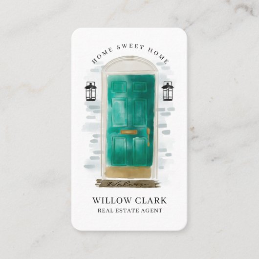 Jade Green Waterverf Vooraan van Real Estate Agent Visitekaartje (Voorkant)